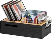 Cozivolife Bamboo Charging Station for Multiple Devices, Charger Station Organizer Desk Docking Station Rack for Phones, Tablets, Laptop, Perfect to Work from Home (Natural and Black)