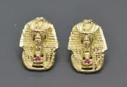 Real 10K Yellow Gold Pharaoh Egyptian King Stud Earrings 3.8gr