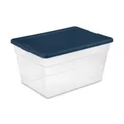 Sterilite Stackable 56 Quart Storage Tote, Clear with Marine Blue Lid (8 Pack)