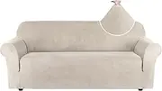 [Smarcute] Stretch Suede Sofa Cover Extra Large Couch Cover Slip Cover Sofa Slipcover Furniture Cover for 3 or 4 Seater Sofas Crafted from Soft Comfy Water Repellent Fabric (XL Sofa, Natural)