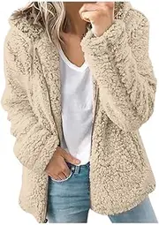 [Generic] Women Zip Up Hoodie Lightweight Fleece Lined Winter Warm Coats Comfy Fall Clothes Fuzzy Sherpa Jacket with Pockets