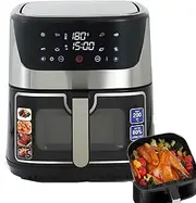 Air Fryer with Viewing Window, Stainless Steel, 8.8L Large Capacity, 8-in-1 Multifunctional Electric Fryer for Family, Auto Shutoff, 1700W Nonstick Basket, Healthy Oil-Free Cooking