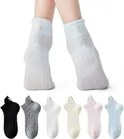 [Mottee&Zconia] Women's Ankle Socks Cute Cotton Bow Pattern Mesh Thin Athletic Low Cut Tab Socks Sports 6Pack Size 5-9, 6pairs(black,white,grey,pink,blue,yellow), 5-9
