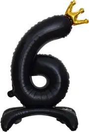 DIWULI Self Standing Number Balloons Black - Large Number 6 Balloon, 36 inch Big