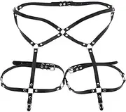 [CAMIXGQN] PU Leather Sexy Harness Belt Adjustable Waist Leg Belt Punk Leg Harness Waist Garter Lingerie Belt with Clips