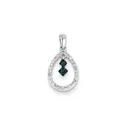 14k White Gold White & Blue Diamond Teardrop Pendant