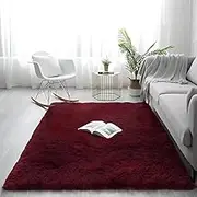 Large Fluffy Area Rugs, Soft Shaggy Rugs Carpets for Living Room Bedroom Dining, 160 x 230cm Indoor Modern Non Slip Chair Mat Home Decor Carpet Floor Mat, Claret