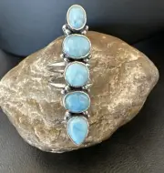 WoMens Cluster Blue Larimar Navajo Sterling Silver Ring Size 9.5 16607