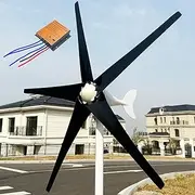 800W 1000W 1200W Wind Turbine Generator Power Kit 12V 24V 48V Wind Power Generator with 5 Black Blades and MPPT Controller, Aluminum Alloy Shell for Ships, Parks, Street Lights,1000w,24V