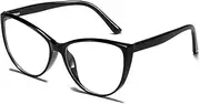 [SHEEN KELLY] Retro Cat Eye Fake Glasses For Women Oversized Trendy Oval Black Frame Transparent Lens 90s Eyewear