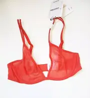 Calvin Klein Sheer Marquisette Unlined Plunge Bra Orange Odyssey QF6727 Sz 34C