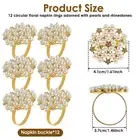 12 Pcs Napkin Ring Pearl Flower Napkin Rings Holder Bling Rhinestone Cloth Paibe