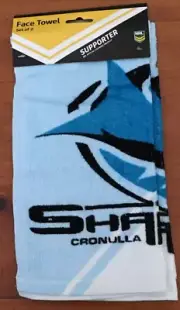 NRL CRONULLA SHARKS FACE WASHER FACE TOWEL SET OF 2 BRAND NEW