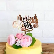Rose Gold Acrylic Merry Christmas with Xmas Tree Cake Topper