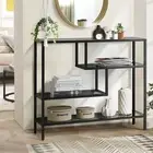 Oikiture Console Table Tempered Glass Sofa Table Hall Side Entry 4 Shelves Black