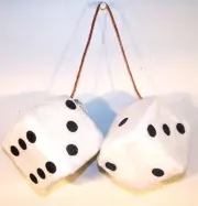 LARGE WHITE FUZZY HANGING DICE mirror fur car PLUSH die