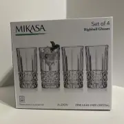 MIKASA•Set of 4 “Alden” Crystal Highball Glasses (11.75 oz) NEW!