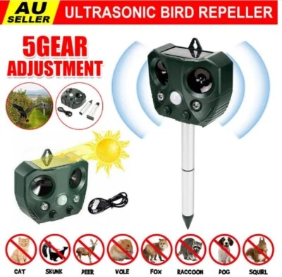 Solar Ultrasonic Bird Repeller Motion Sensor Animal Pets Rat Possum Repellent AU