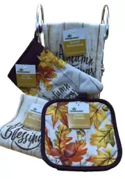 Kitchen Linens Set (4 Towels 2 Potholder 2 Oven Mitt) Fall Blessing Harvest NEW