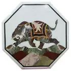 13" White Marble Table Top center Coffee Inlay pietra dura elephant wall decor