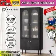 Artiss Buffet Sideboard Cupboard Cabinet Doors 5 Tiers Storage Table Black
