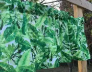 Green Tropical Banana Leaf Valance Palm Tree White Window Curtain Topper