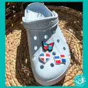 Lot 4 Pcs Dominican Republic Flag Butterfly, Heart, Flag Shoe Charms & Flag Pin