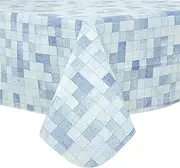 FIFTY-FEET 70X52 Inch Rectangle Tablecloth, Vinyl Tablecloth with Flannel Backing Waterproof Table Cloth, Spill Proof Picnic Table Cover for Outdoor/Indoor/Camping/Dining(Blue Plaid)