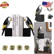 Elegant Black Parrot Decorative Bookends - Unique Animal Book Stoppers