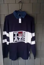 VTG 1996 Taz Devil Polo Rugby Long Sleeve Shirt Space Jam Looney Toons USA Small