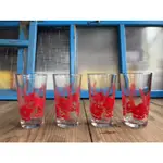 早期台灣 紅色花朵玻璃杯 老玻璃杯