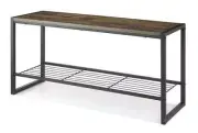 18" Black Steel 2 Tier Wood Top Shelf Modern Entryway 3 Pair Shoe Bench Storage