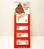 New Vintage Cleo Christmas Gift Tags 50Ct Self Stick Sealed Old Stock K-mart USA