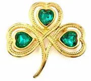 IRISH J. C. Walsh & Sons Heart-Shaped Leaves Shamrock Gold Plated Brooch Pin