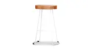 Rosa Solid Wood Tractor Style Seat Kitchen Bar Dining Stool Home Office Furniture - White Metal Frame Base