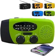 Portable Emergency Radio, Wind Up Solar Hand Crank Powered Weather Radio with AM/FM Tuner 2000mAh USB Phone Charger SOS Alarm LED Flashlight for Household Outdoor Camping Hiking