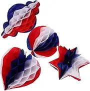 Honeycomb Ball Pendant Independence Day Decor Ball Red White Blue 4 Lanterns for Memorial Day
