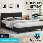 ALFORDSON Bed Frame King Size Wooden Base Platform Fabric Charcoal MADELYN