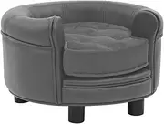 vidaXL Plush and Faux Leather Dog Sofa in Grey - Small Pet-Friendly Couch with Washable Cushion - Modern and Sturdy Design Furniture for Cats, Puppies, and Small Pets