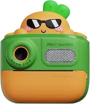 Camera 48MP Front and Rear Print Camera Thermal Print Multifunctional Camera for High-Clear Screen 800mAh Battery 32GB SD Card Creative DIY d Pens Stickers Lanyard Camera for Green Carrot