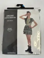 Camo Army Cadet Military Girl's Halloween Costume Hat & Dress Large 8-10