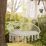 2-Person Hammock Macrame Swing Hanging Cotton Rope Chair with Soft Cushion for