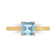 1.0Ct Asscher Cut Natural Sky Blue Topaz Solid Gold Solitaire Engagement Ring