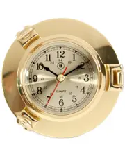 Bey-Berk Lacquered Brass Porthole Quartz Clock