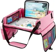 DJAPWPX Kid Travel Tray, Portable Toddler Car Seat Tray, Foldable Car Seat Table, Practical Airplane Activity Table for Children Boy Girl (Pink)