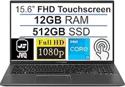 ASUS VivoBook 15.6"" FHD Touchscreen Laptop, 11th Gen Intel i3-1115G4 up to 4.1GHz, 12GB DDR4 RAM, 512GB SSD, Fingerprint Reader, Backlit Keyboard, WiFi, HDMI, Windows 10 S, JVQ MP, Gray