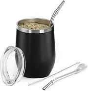 TELANKS Mate Tea Cup, 230 ml Yerba Mate Tea Set (Mate Cup) Made of Stainless Steel with Bombilla (Straw) for Mate, Yerba Mate Set Easy to Clean and Very Durable (Wood)