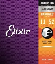1 x SET Elixir 11027 Coated Acoustic Guitar Strings 11-52 Custom Light