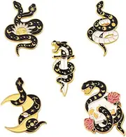 [TAdibu] Black Snake Enamel Pin Brooches - Two-Head Snake Winding Sword Flower Skull Punk Dark Lapel Pins for Backpack Hats Clothes, Enamel, Metal