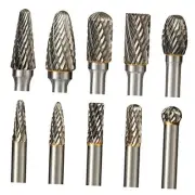 Carbide Burr Set Die Grinder Bits Rotary Tool Bits 1/4" Shank 10 PC Shape 3